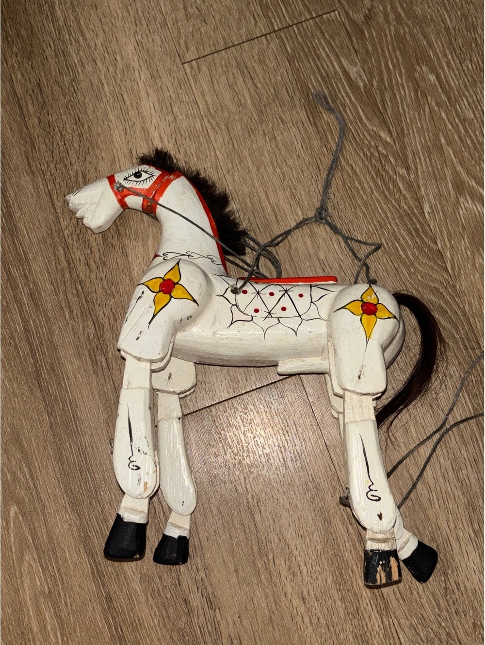 Vintage Burmese Wooden Horse Marionette Puppet Hand Carved Painted Folk Art D3